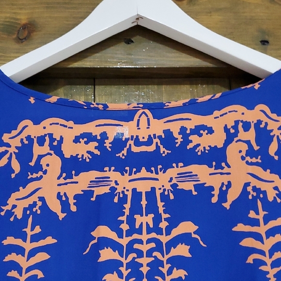 Anthropologie Blue and Orange Birdcage Long Sleeve Dress Career Wedding Guest - Picture 7 of 9